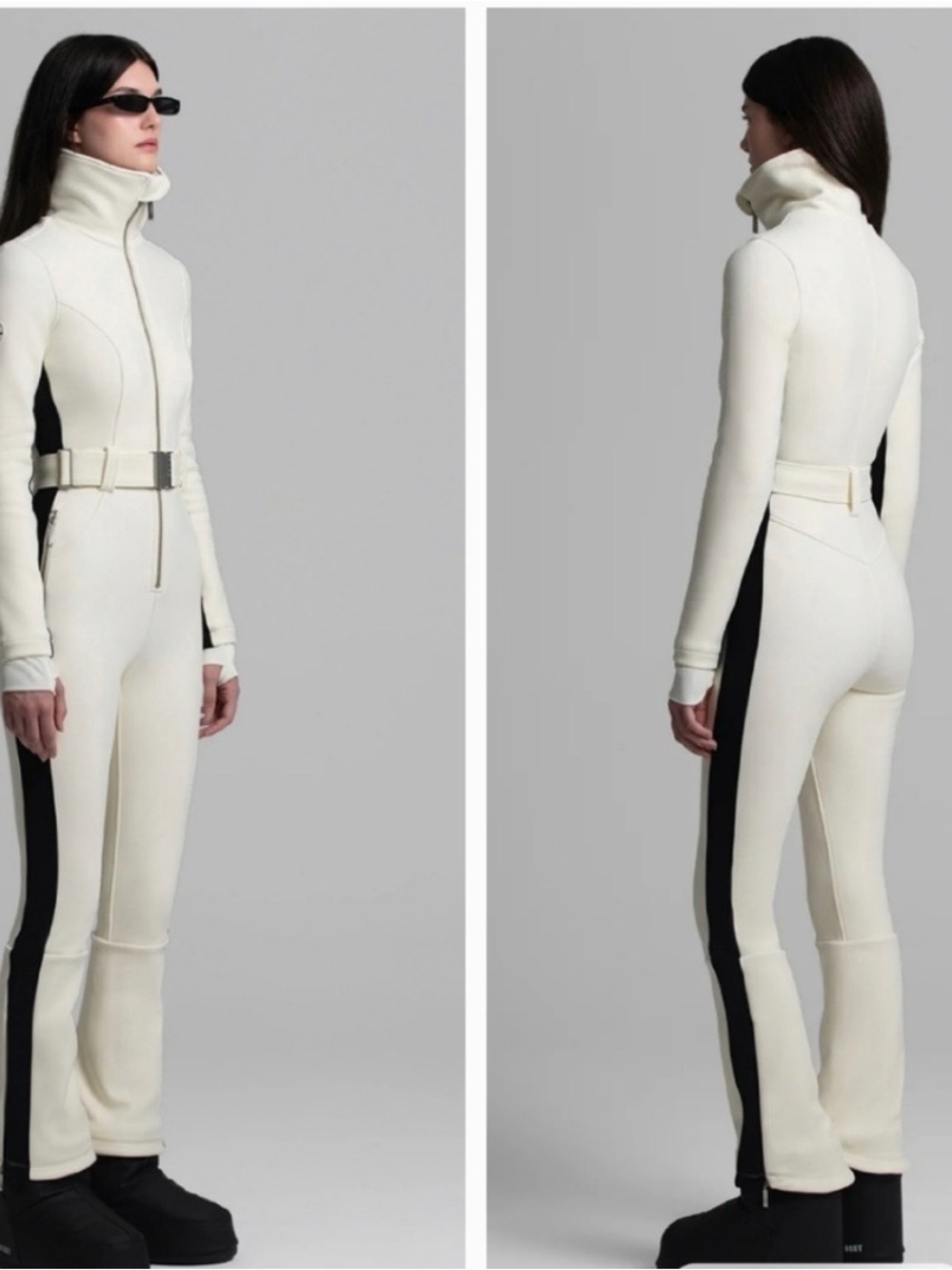 Ivory High-Neck Jumpsuit with Black Side Panels